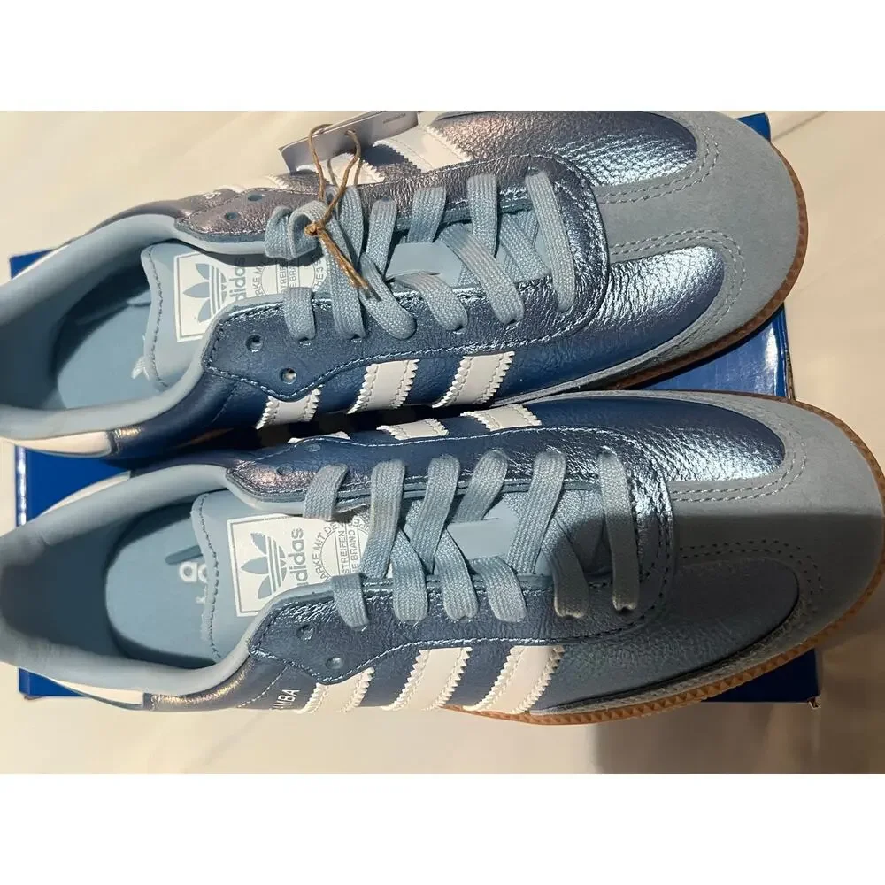 Adidas Samba OG J sky blue Metallic kids Sz 4 youth fits ladies Sz 5.5